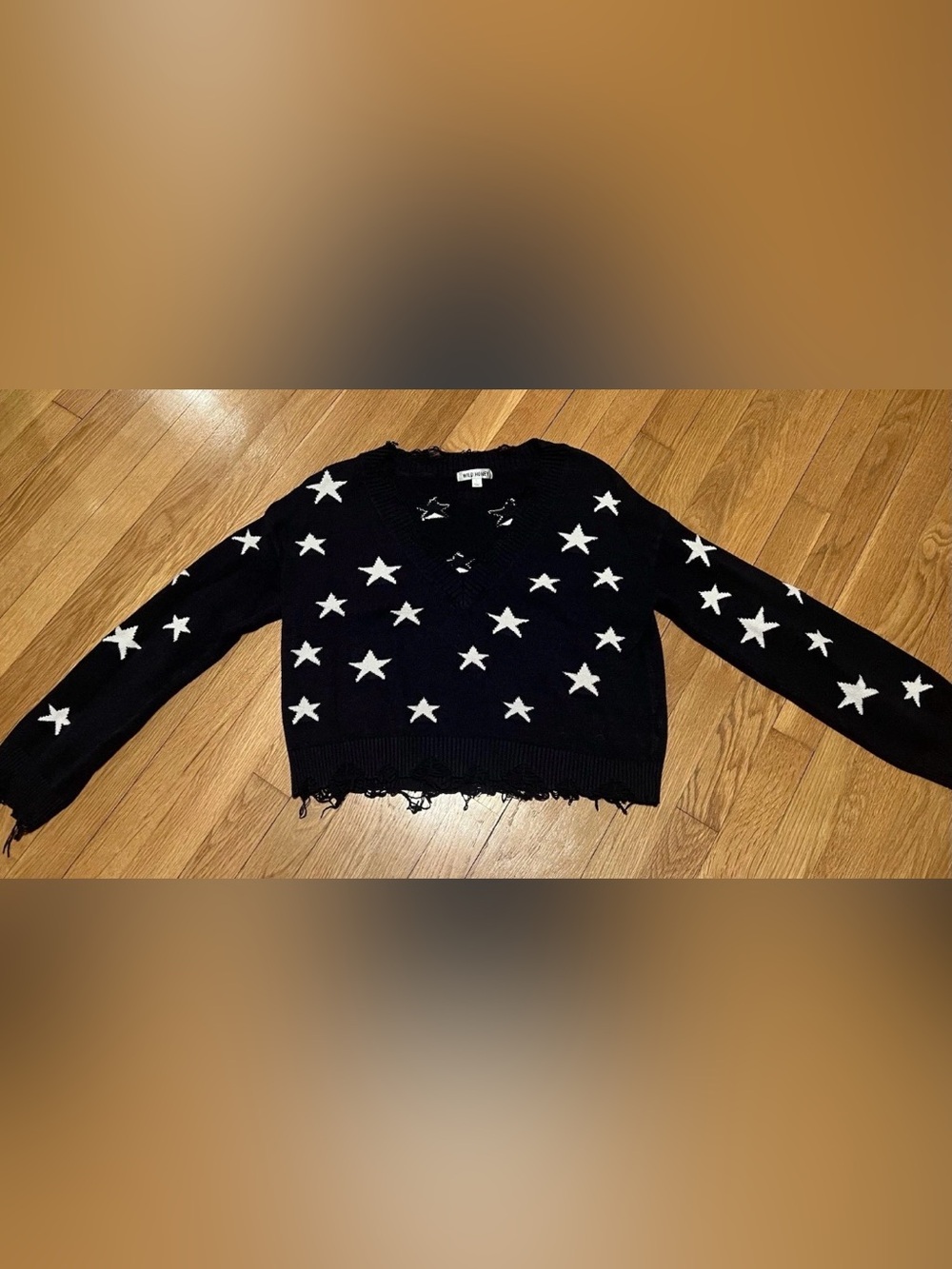Wild Honey Navy Star Distressed Hem Pullover Sweater L* Long Sleeve **Runs Small